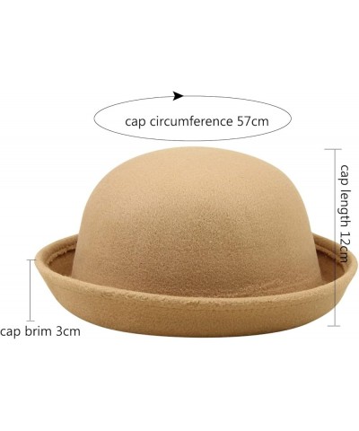 Women Elegant Hats Cap Solid Hat Roll Up Brim Panama Bowler Hat Bucket Hat Mens Womens Classic Wool Round Bowler Blue $6.74 S...