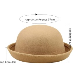 Women Elegant Hats Cap Solid Hat Roll Up Brim Panama Bowler Hat Bucket Hat Mens Womens Classic Wool Round Bowler Blue $6.74 S...