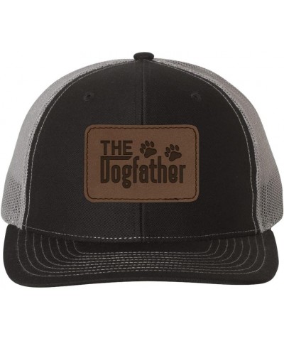 The Dog Father Mesh Back Trucker Cap Engraved Faux-Leather Patch Adjustable Hat Black / Charcoal $17.49 Baseball Caps