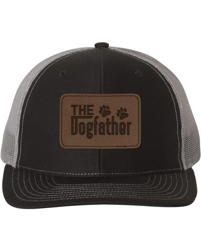 The Dog Father Mesh Back Trucker Cap Engraved Faux-Leather Patch Adjustable Hat Black / Charcoal $17.49 Baseball Caps