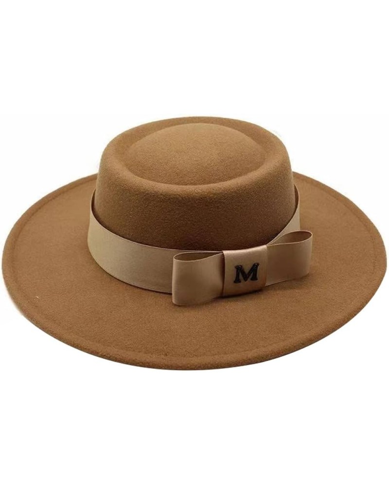 Felt Fedoras Hat M Letter Bowknot Decorate Jazz Panama Church Hats Wedding Dress 8.5 Cm Wide Brim Elegant Cap Khaki $14.75 Fe...