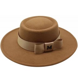 Felt Fedoras Hat M Letter Bowknot Decorate Jazz Panama Church Hats Wedding Dress 8.5 Cm Wide Brim Elegant Cap Khaki $14.75 Fe...