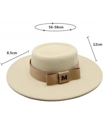 Felt Fedoras Hat M Letter Bowknot Decorate Jazz Panama Church Hats Wedding Dress 8.5 Cm Wide Brim Elegant Cap Khaki $14.75 Fe...