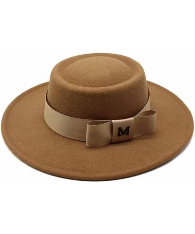 Felt Fedoras Hat M Letter Bowknot Decorate Jazz Panama Church Hats Wedding Dress 8.5 Cm Wide Brim Elegant Cap Khaki $14.75 Fe...