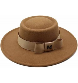 Felt Fedoras Hat M Letter Bowknot Decorate Jazz Panama Church Hats Wedding Dress 8.5 Cm Wide Brim Elegant Cap Khaki $14.75 Fe...