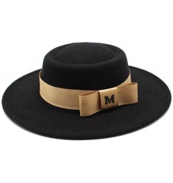 Felt Fedoras Hat M Letter Bowknot Decorate Jazz Panama Church Hats Wedding Dress 8.5 Cm Wide Brim Elegant Cap Khaki $14.75 Fe...