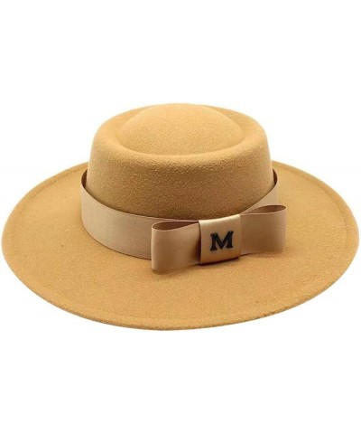 Felt Fedoras Hat M Letter Bowknot Decorate Jazz Panama Church Hats Wedding Dress 8.5 Cm Wide Brim Elegant Cap Khaki $14.75 Fe...