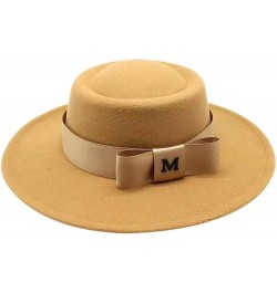 Felt Fedoras Hat M Letter Bowknot Decorate Jazz Panama Church Hats Wedding Dress 8.5 Cm Wide Brim Elegant Cap Khaki $14.75 Fe...