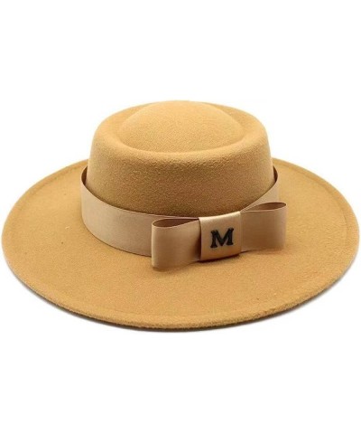 Felt Fedoras Hat M Letter Bowknot Decorate Jazz Panama Church Hats Wedding Dress 8.5 Cm Wide Brim Elegant Cap Khaki $14.75 Fe...