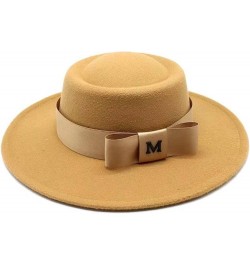 Felt Fedoras Hat M Letter Bowknot Decorate Jazz Panama Church Hats Wedding Dress 8.5 Cm Wide Brim Elegant Cap Khaki $14.75 Fe...