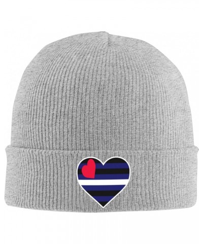 Leather Pride Flag Heart Knit Hats Winter Warm Chunky Beanie Hat for Men Women Gray $13.04 Skullies & Beanies