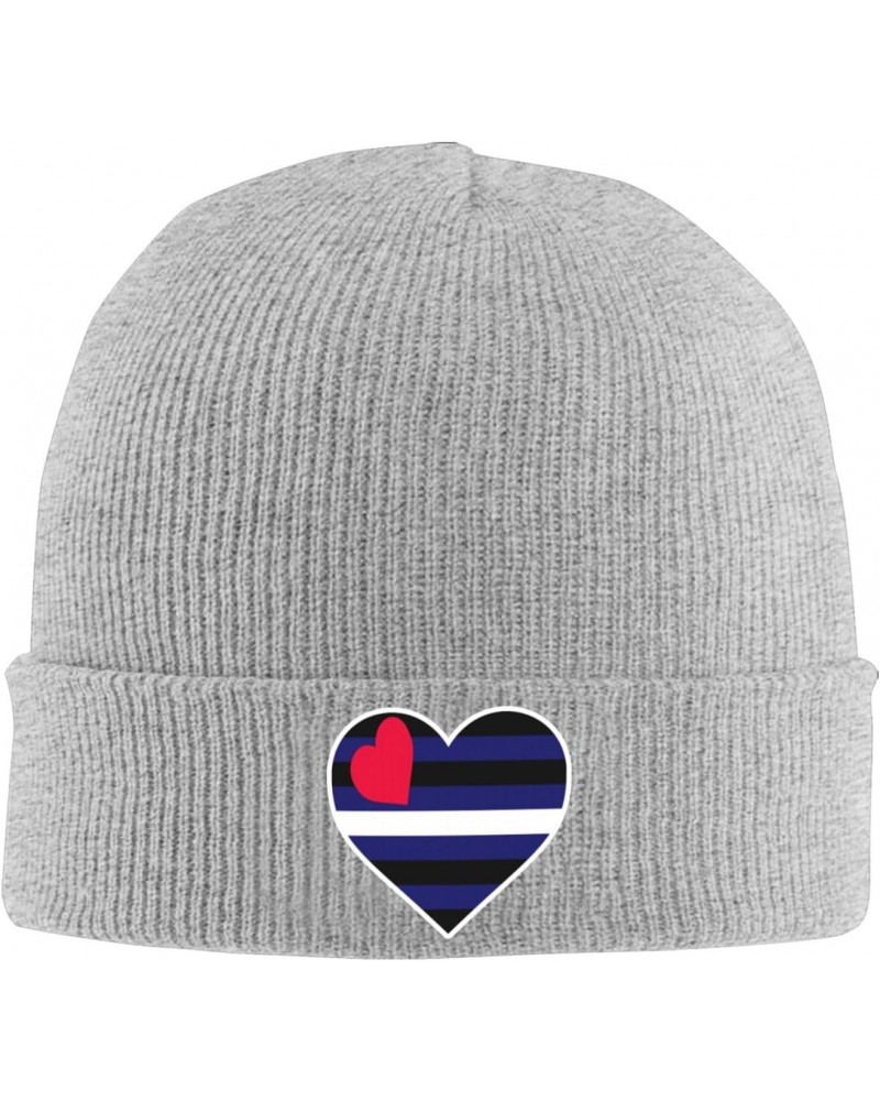 Leather Pride Flag Heart Knit Hats Winter Warm Chunky Beanie Hat for Men Women Gray $13.04 Skullies & Beanies