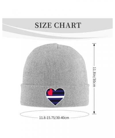 Leather Pride Flag Heart Knit Hats Winter Warm Chunky Beanie Hat for Men Women Gray $13.04 Skullies & Beanies