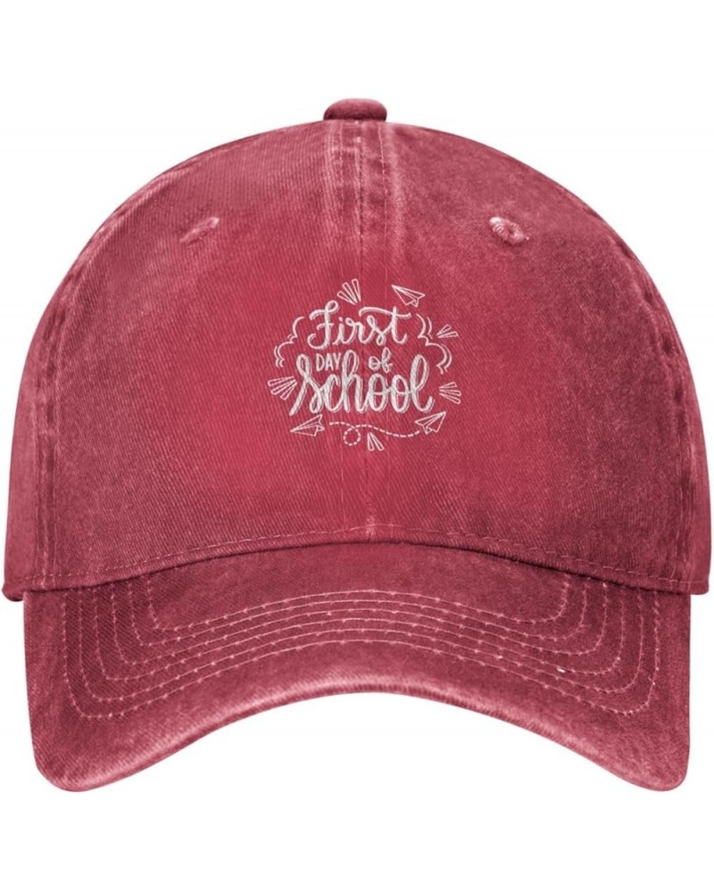 Back to School Happy First Day of School Washed Denim Baseball Cap Sun Hat Dad Hat Trucker Hat Red50 $10.72 Baseball Caps