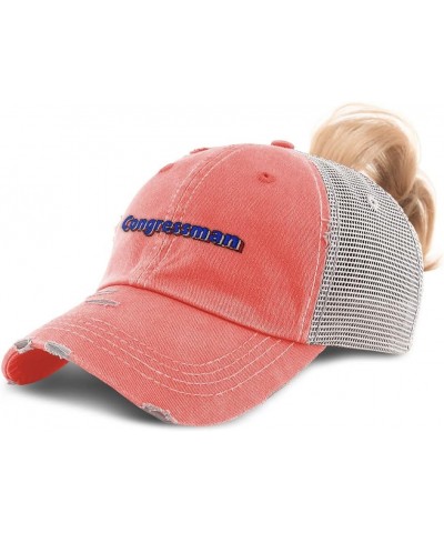 Custom Womens Ponytail Cap Congressman Legislation Cotton Representation Distressed Trucker Hat Coral Design Only $12.47 Base...