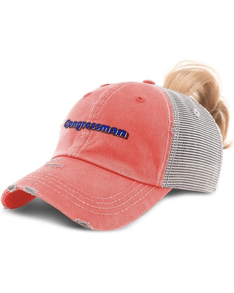 Custom Womens Ponytail Cap Congressman Legislation Cotton Representation Distressed Trucker Hat Coral Design Only $12.47 Base...