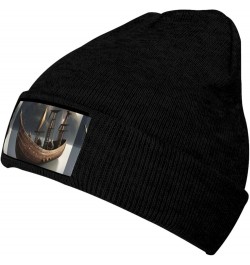 Nordic Pirate Ship Print Knitted Hat Daily Warm Hat,Outdoor Beanie Men & Women,Elastic Hat Without Brim Black $11.39 Skullies...