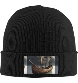 Nordic Pirate Ship Print Knitted Hat Daily Warm Hat,Outdoor Beanie Men & Women,Elastic Hat Without Brim Black $11.39 Skullies...