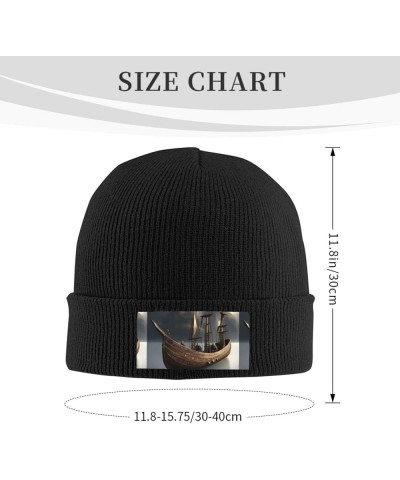 Nordic Pirate Ship Print Knitted Hat Daily Warm Hat,Outdoor Beanie Men & Women,Elastic Hat Without Brim Black $11.39 Skullies...