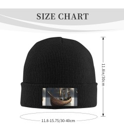 Nordic Pirate Ship Print Knitted Hat Daily Warm Hat,Outdoor Beanie Men & Women,Elastic Hat Without Brim Black $11.39 Skullies...