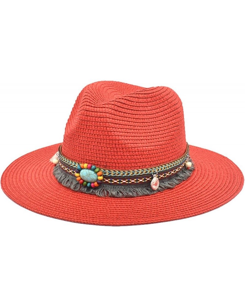 Adults Unisex Retro Western Cowboy Riding Hat Leather Belt Wide Cap Straw Hat Men's Party Outfit Red $11.52 Cowboy Hats