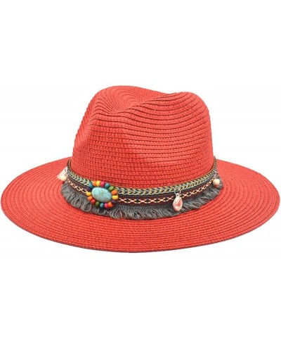 Adults Unisex Retro Western Cowboy Riding Hat Leather Belt Wide Cap Straw Hat Men's Party Outfit Red $11.52 Cowboy Hats