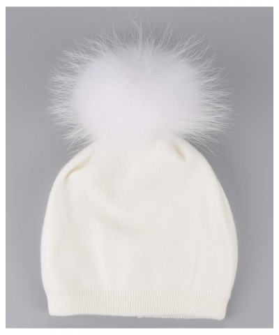 Women Cashmere Winter Slouchy Knit Beanie Hat with Real Fur Pom Pom Winter Beanie Knit Stocking Cap Ski Hat White Pom $21.72 ...