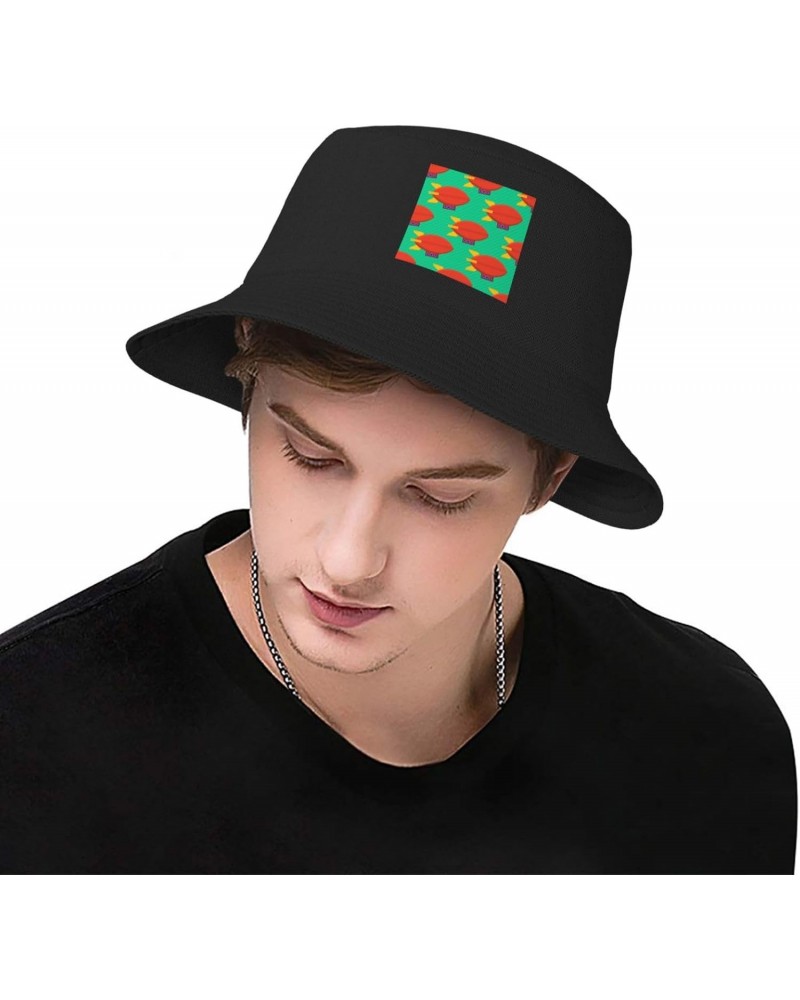 Airship Seamless Pattern Bucket Hat for Men Women Boonie Hat Outdoor Summer Vacation Beach Travel Fishing Cap Black $11.20 Bu...