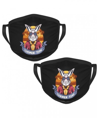 Summer Bunny Party On The Beach Face Mask 2 Pcs Face Cover Reusable Washable Breathable for Men Women Balaclavas Bandanas Bla...