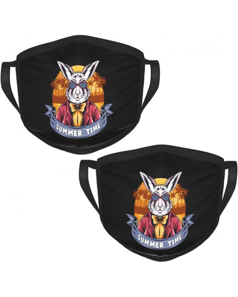 Summer Bunny Party On The Beach Face Mask 2 Pcs Face Cover Reusable Washable Breathable for Men Women Balaclavas Bandanas Bla...