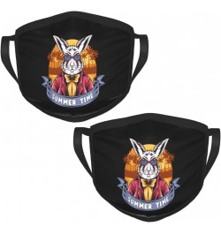 Summer Bunny Party On The Beach Face Mask 2 Pcs Face Cover Reusable Washable Breathable for Men Women Balaclavas Bandanas Bla...