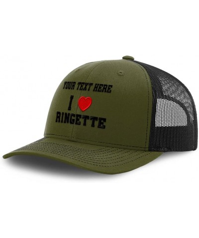 Custom Richardson Trucker Hat I (Love) Ringette Red Heart Sports Lovers Loden Black Personalized Text Here $19.59 Baseball Caps