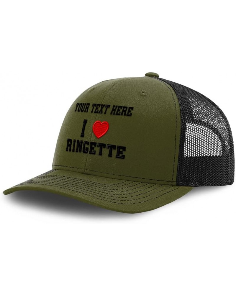 Custom Richardson Trucker Hat I (Love) Ringette Red Heart Sports Lovers Loden Black Personalized Text Here $19.59 Baseball Caps