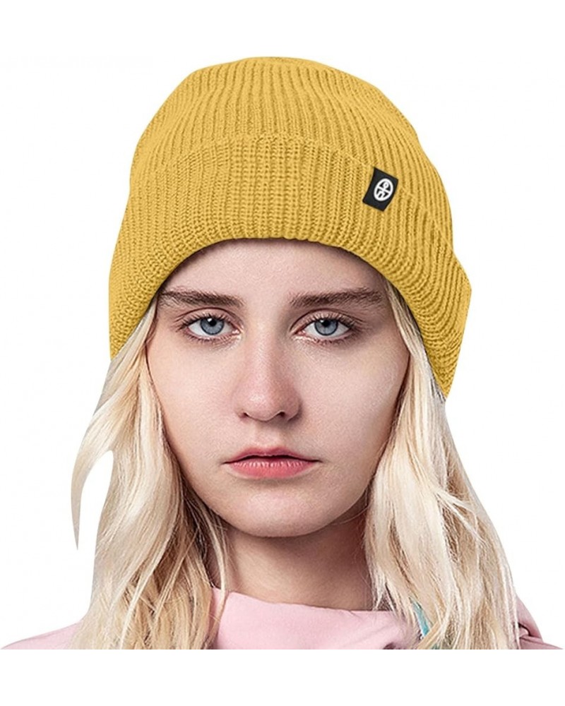 Women's Fall Winter Soft Warm Stretchy Trendy Knit Hats Knit Baseball Caps Mens Outdoor Winter Hats Yellow $7.19 Skullies & B...