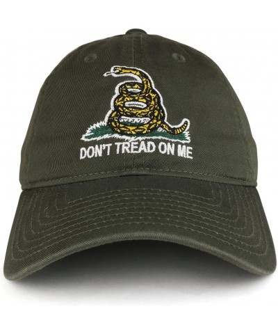 Don't Tread on Me Gadsden Flag Embroidered Soft Washed Cotton Baseball Cap Olive $14.70 Baseball Caps