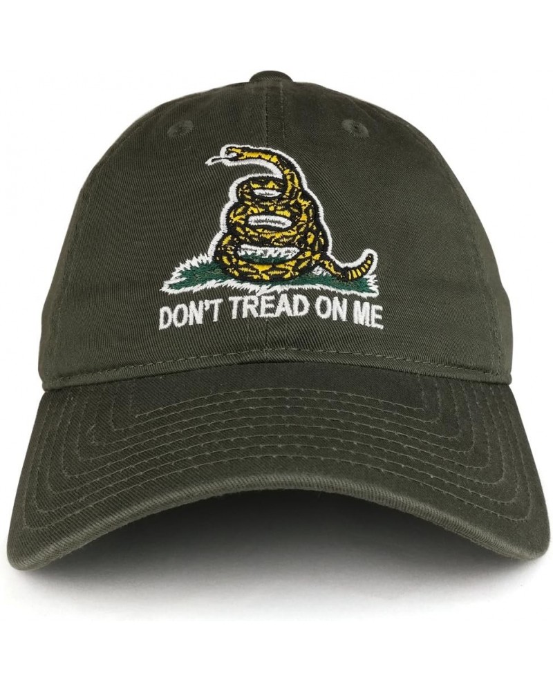 Don't Tread on Me Gadsden Flag Embroidered Soft Washed Cotton Baseball Cap Olive $14.70 Baseball Caps