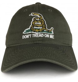 Don't Tread on Me Gadsden Flag Embroidered Soft Washed Cotton Baseball Cap Olive $14.70 Baseball Caps