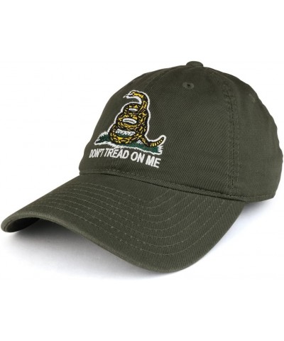 Don't Tread on Me Gadsden Flag Embroidered Soft Washed Cotton Baseball Cap Olive $14.70 Baseball Caps