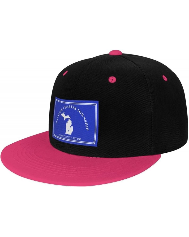 Flag of Windsor Charter Township, Michigan Snapback Hat for Men Women Baseball Cap Trucker Flat Bill Hats Dad Caps Pink $12.8...