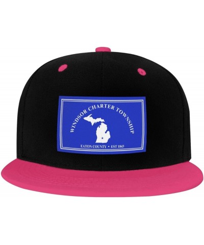 Flag of Windsor Charter Township, Michigan Snapback Hat for Men Women Baseball Cap Trucker Flat Bill Hats Dad Caps Pink $12.8...