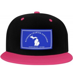 Flag of Windsor Charter Township, Michigan Snapback Hat for Men Women Baseball Cap Trucker Flat Bill Hats Dad Caps Pink $12.8...