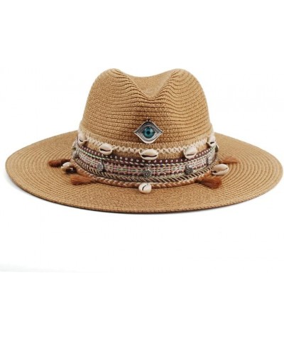 Womens Beach Sun Straw Hat UV UPF50 Travel Foldable Brim Summer UV Hat Eye Tassel Decor Kaqi $16.63 Sun Hats