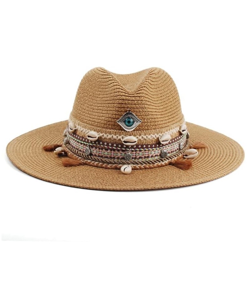 Womens Beach Sun Straw Hat UV UPF50 Travel Foldable Brim Summer UV Hat Eye Tassel Decor Kaqi $16.63 Sun Hats