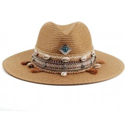 Womens Beach Sun Straw Hat UV UPF50 Travel Foldable Brim Summer UV Hat Eye Tassel Decor Kaqi $16.63 Sun Hats