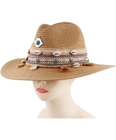 Womens Beach Sun Straw Hat UV UPF50 Travel Foldable Brim Summer UV Hat Eye Tassel Decor Kaqi $16.63 Sun Hats