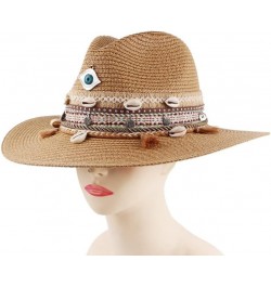 Womens Beach Sun Straw Hat UV UPF50 Travel Foldable Brim Summer UV Hat Eye Tassel Decor Kaqi $16.63 Sun Hats