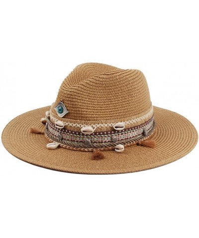 Womens Beach Sun Straw Hat UV UPF50 Travel Foldable Brim Summer UV Hat Eye Tassel Decor Kaqi $16.63 Sun Hats