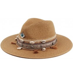 Womens Beach Sun Straw Hat UV UPF50 Travel Foldable Brim Summer UV Hat Eye Tassel Decor Kaqi $16.63 Sun Hats