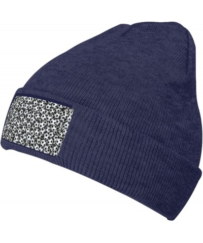 Interesting Fashion Autumn Winter Man Woman Pile of Footballs Print Beanie Hat Warm Hat Knit Hedging Cap Navy Blue $9.20 Skul...