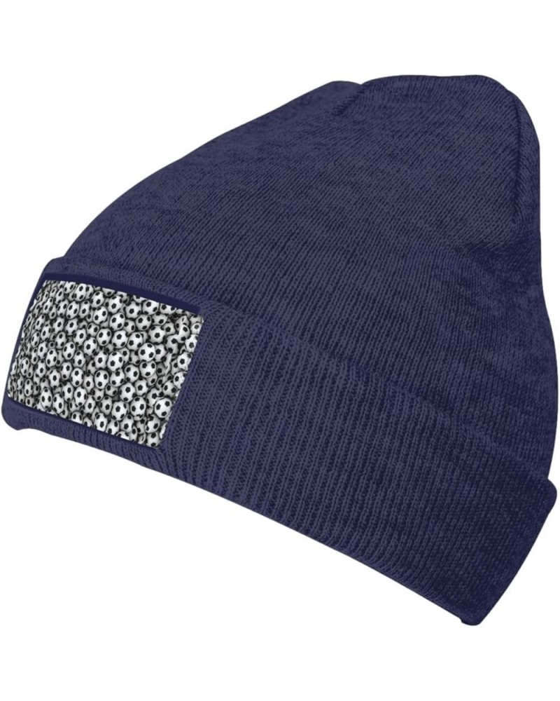 Interesting Fashion Autumn Winter Man Woman Pile of Footballs Print Beanie Hat Warm Hat Knit Hedging Cap Navy Blue $9.20 Skul...